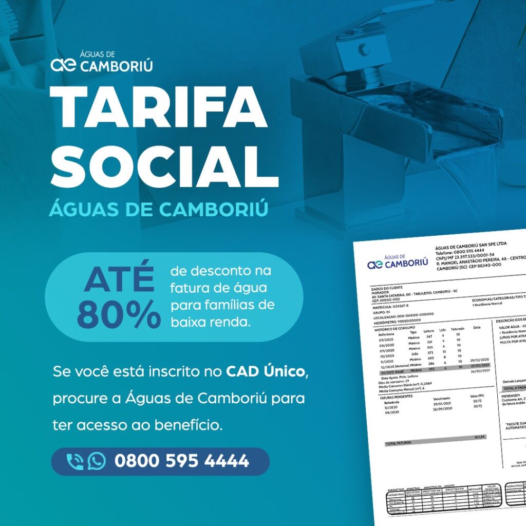 Tarifa Social da Águas de Camboriú beneficia famílias vulneráveis